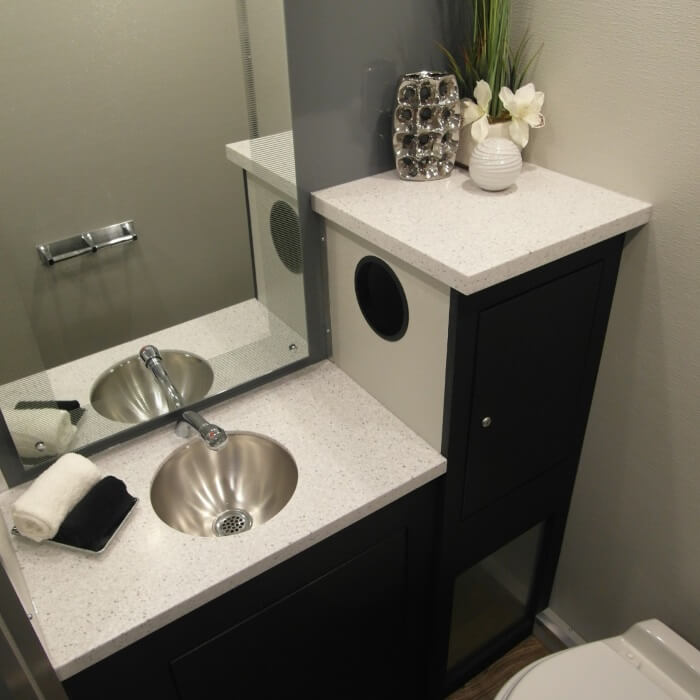 Moon Portable Restrooms Porta Lisa Interior Sink and wastebasket