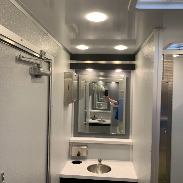 Clean interior of the 24' Urban Restroom Trailer