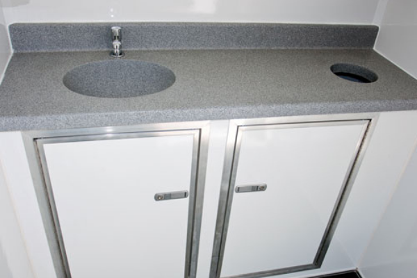 Portable restroom trailers have sinks